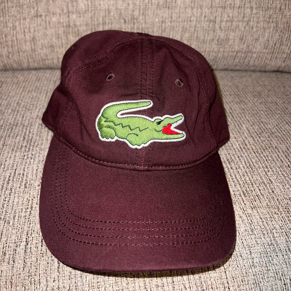 Lacoste Burgundy Cap with Green Crocodile Accent